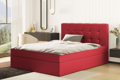 Boxspringbett mit matratze und bettkasten, Schlafbett LUDANO stoff Cayenne Rot
