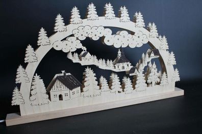 Schwibbogen mit Seiffener Kirche und Beleuchtung BxHxT 60x33x6cm NEU Lichterbogen
