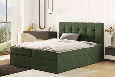 Boxspringbett mit matratze und bettkasten, Schlafbett LUDANO stoff Sydney Grün