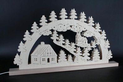 Schwibbogen mit Haus Kirche und Beleuchtung BxHxT 60x33x6cm NEU Lichterbogen Fens