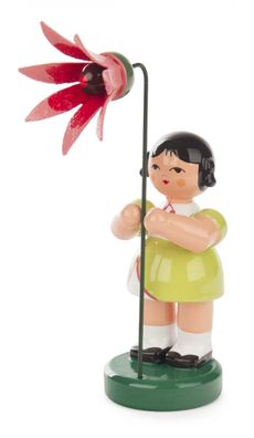 Ostern &amp; Frühjahr Blumenmädchen lindgrün, Blume koralle BxHxT 25x90x25mm NEU