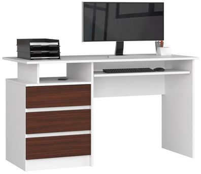 PC-Schreibtisch AKORD CLP in der Farbe Weiß Front Wenge B135 x H77 x T60 cm