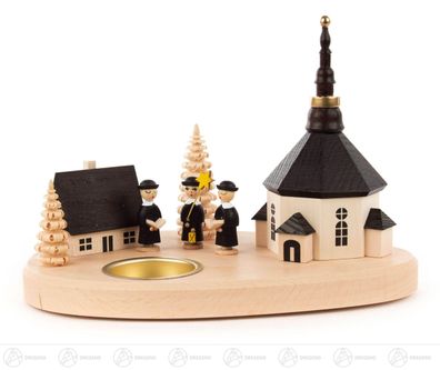 Teelichthalter mit Seiffener Kirche und Kurrende H=ca 13 cm NEU Erzgebirge