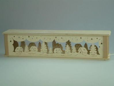 Schwibbogenerhöhung mit Häuser Kirche und Beleuchtung BxHxT 52x10x10cm NEU Lichte