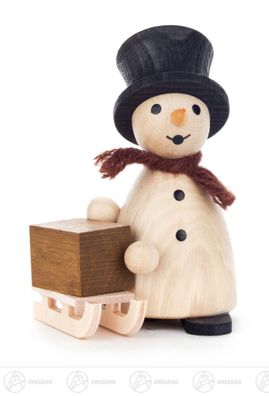 Weihnachtliche Miniatur Schneemann mit Schlitten natur BxHxT 5,5 cmx8 cmx3 cm
