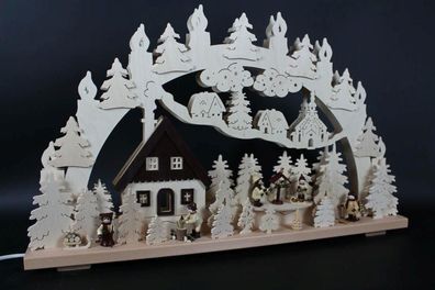 Schwibbogen mit Winterfiguren Vogelhäuschen und Beleuchtung BxHxT 70x43x10cm NEU