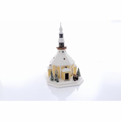 Lichterhaus Seiffener Kirche mit Kurrende und Weihnachtsbaum, weißes Dach