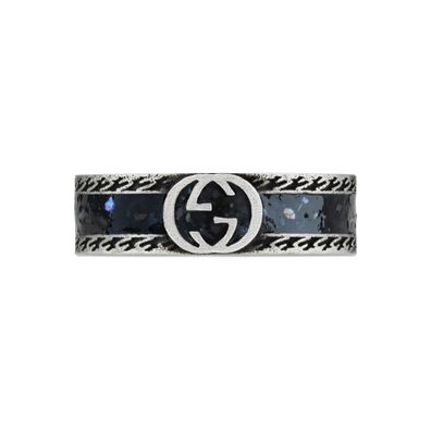 Gucci – YBC645573002 – Ineinandergreifender G-Ring aus Sterlingsilber und schwarzer E