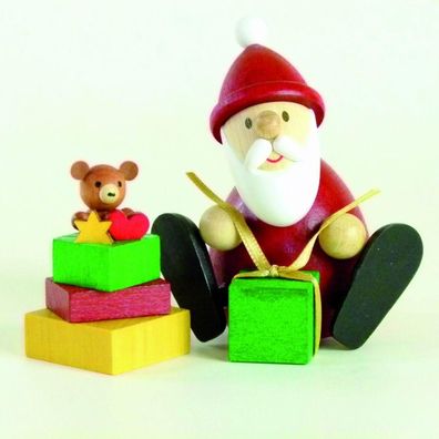 Holzfigur Weihnachtsmann mit Geschenkestapel HxB 8,3x9,5cm NEU Räuchermann