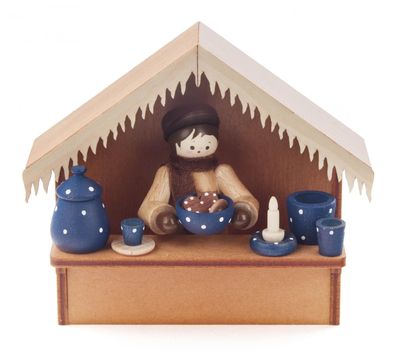 Miniatur Weihnachtsmarktbude Blaue Keramik BxHxT 9,5x8x4cm NEU Holzhaus Holz