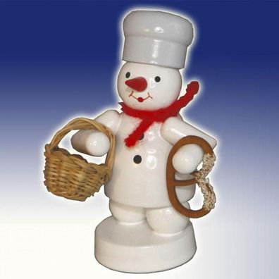 Winterdekoration Schneemann mit Bäcker mit Korb und Brezel Höhe 8cm NEU Schnee