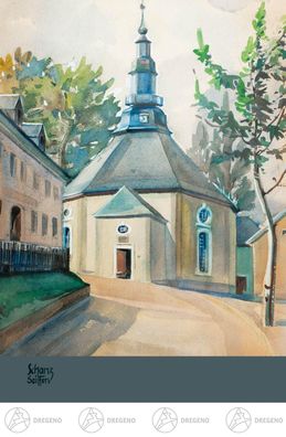 Künstlerkarte Max Schanz \"Farben des Gebirges\", Kirche Seiffen NEU Postkarte