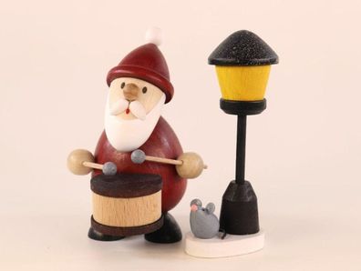 Weihnachtsfigur Weihnachtsmann mit Trommel und Laterne Höhe 9,5cm NEU Miniatur