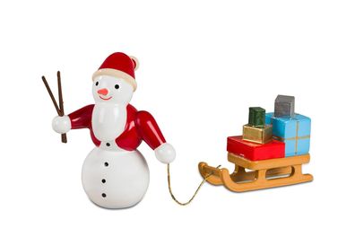 Holzfigur Schneemann Weihnachtsmann mit Schlitten Höhe 6cm NEU Schneemänner Seiff