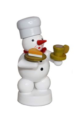 Winterdekoration Schneemann mit Bäcker mit Kaffee und Kuchen Höhe 8cm NEU Schnee