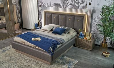 Doppelbett Komplette Schlafzimmer Bett Grau Set 3tlg Nachttische Holz