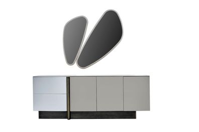 Garnitur Kommode mit Spiegel Schrank Modern Wohnzimmer Set Weiß