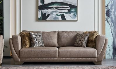 Luxus Dreisitzer Couch Sofa 3 Sitzer Braun Stoff Stoffsofa Polstersofa