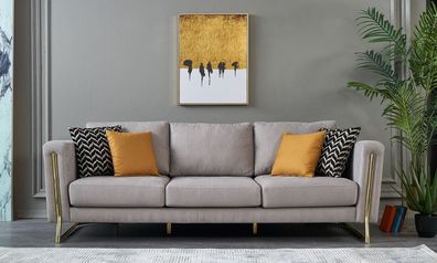 Dreisitzer Couch Sofa 3 Sitzer Grau Stoff Stoffsofa Polstersofa Modern