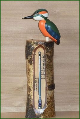 Ganzjahresdekoration Thermometer mit Eisvogel Höhe 25cm NEU Figuren Schnitzen