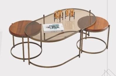 Luxuriöser 3-teiliger Couchtisch Wohnzimmer Glastisch Exklusiver Tisch