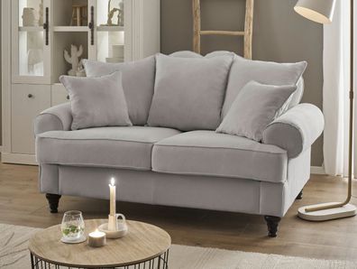 Sofa Landhaus Couch in hellgrau Wohnzimmer Einzelsofa 2-Sitzer Adelina 170 cm