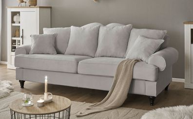 Sofa Landhaus Couch 3,5-Sitzer Wohnzimmer Adelina in hellgrau 230 cm
