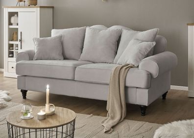 Sofa Adelina in hellgrau Wohnzimmer Couch 3-Sitzer Landhaus Einzelsofa 200 cm