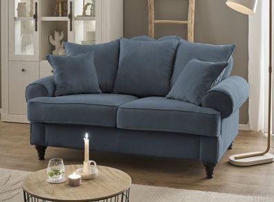 Sofa Landhaus Couch Adelina in blau Wohnzimmer Einzelsofa 2-Sitzer 170 cm