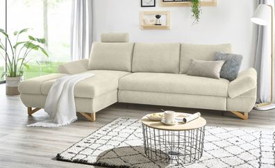 Ecksofa beige Sofa mit Bettfunktion und Stauraum Schlafsofa Skalm Couch mit Recamiere