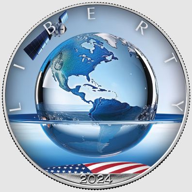 Silbermünze USA Silver Eagle KI Cyber Earth (5.) 2024 1 oz Farbe Stempelglanz