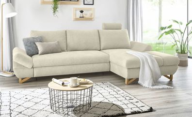 Ecksofa beige Couch mit Recamiere Sofa mit Bettfunktion und Stauraum Schlafsofa Skalm