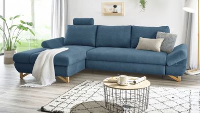Ecksofa blau Couch mit Recamiere Sofa mit Bettfunktion und Stauraum Schlafsofa Skalm