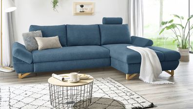 Couch mit Recamiere Sofa mit Bettfunktion und Stauraum Schlafsofa blau Ecksofa Skalm
