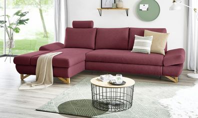 Schlafsofa bordeaux Couch Sofa mit Bettfunktion Recamiere und Stauraum Ecksofa Skalm