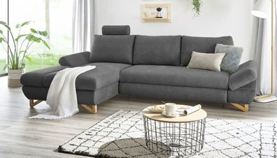Ecksofa grau Schlafsofa Skalm Sofa mit Bettfunktion und Stauraum Couch mit Recamiere