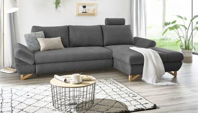 Schlafsofa grau Ecksofa Skalm Sofa mit Bettfunktion und Stauraum Couch mit Recamiere