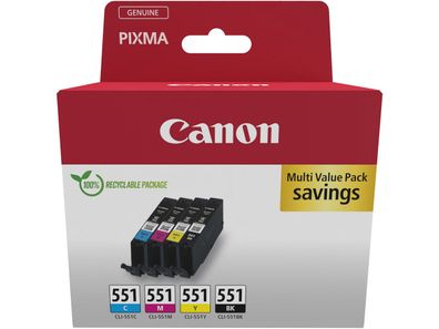 CANON CLI-551 cyan magenta gelb schwarz, PIXMA IP7250 MX925 MG6350 4er Set 6509B015
