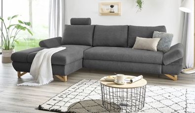 Ecksofa Sofa Skalm in grau Wohnzimmer Couch mit Recamiere links und Kopfstütze