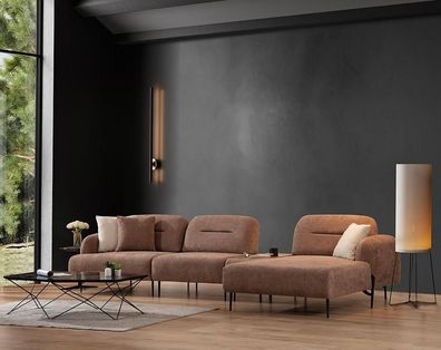 Braunes Wohnzimmer Ecksofa Designer Polster Wohnlandschaft L-Form Couch