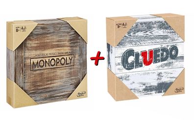 Monopoly Holz Sonderedition + Cluedo Rustikal Brettspiel Holzedition Klassiker