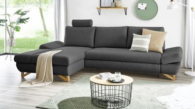 Ecksofa grau Schlafsofa Skalm Couch mit Bettfunktion und Stauraum Sofa mit Recamiere