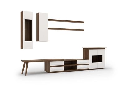 Wohnzimmer Komplett Set 7tlg TV-Ständer + Couchtisch Holzmöbel Vetrine Modern