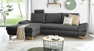 Ecksofa Wohnzimmer Couch mit Recamiere links und Kopfstütze Sofa Skalm in grau