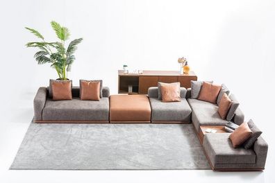 Graues Polstersofa Eckgarnitur L-Form Ecksofa Modernes Stoffsofa Couch
