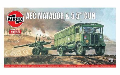 Airfix 1:76 A01314V AEC Matador & 5.5inch Gun, Vintage Classics