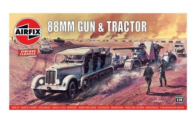 Airfix 1:76 A02303V 88mm Flak Gun & Tractor, Vintage Classic