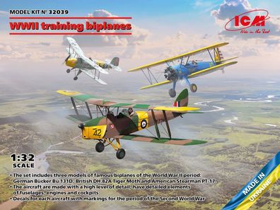 ICM 1:32 32039 WWII training biplanes (Bücker Bü 131D, DH.82A Tiger Moth, Stearman PT
