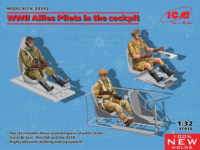 ICM 1:32 32112 WWII Allies Pilots in the cockpit (British, marican, oviet)(100%new