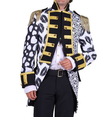 Herren Jacke edler Frack schwarz/ weiß Patchwork Uniform Gehrock Kostüm Karneval
